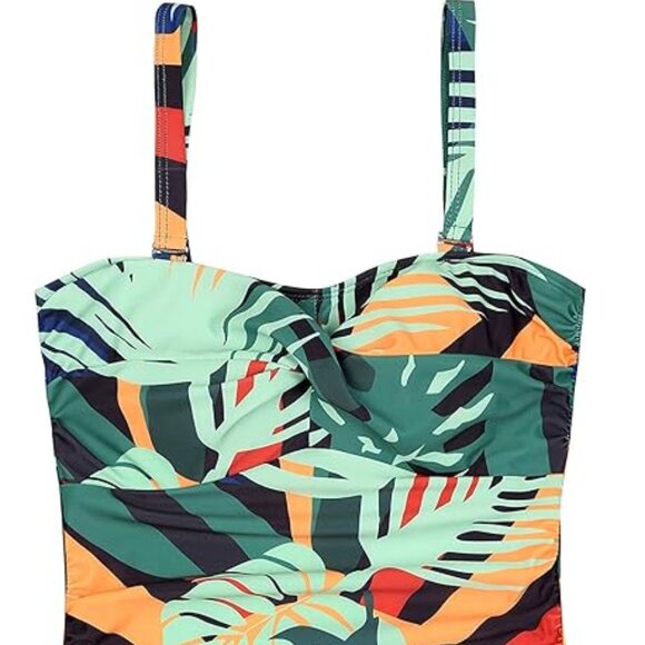 Nuoyanmei Women's Front Twisted Retro One Piece Padded Swimsuits - Picture 1 of 7